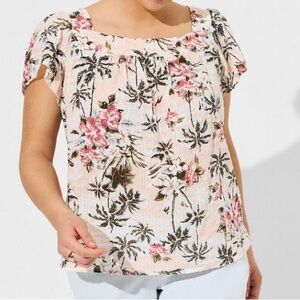 Torrid square neck flutter sleeve floral palm tree tropical top shirt
